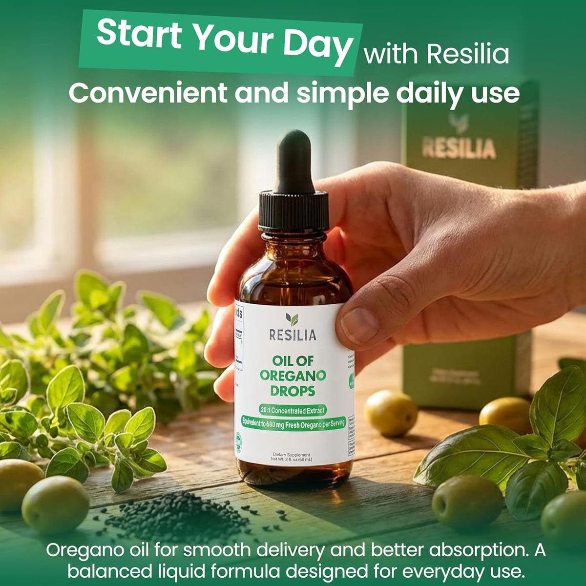 Resilia Premium Oregano Oil Drops – High Potency 34mg Per Serving – Herbal Antioxidant Formula for Immune Support – Non-GMO, Easy-to-Use Liquid Supplement, 60ml - PrimeBioHealth - canada supplements
