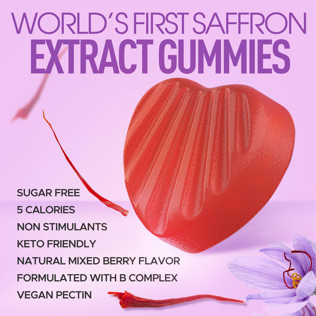 Saffron Supplements Gummies 100mg - 100% Pure Saffron Extract with Magnesium Glycinate, L-Theanine, Turmeric, Ashwagandha, Honey & Vitamin B Complex for Mood & Power, Antioxidant, Vitality - 60 Count - PrimeBioHealth - canada supplements