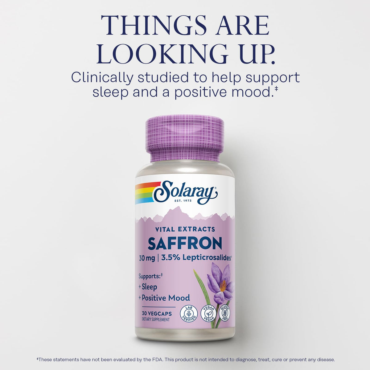 SOLARAY Saffron Extract - Sleep and Positive Mood Support - Vegan and Gluten Free Saffron Supplements - Lab Verified - 60-Day Guarantee - 30 Servings, 30 VegCaps - PrimeBioHealth - canada supplements