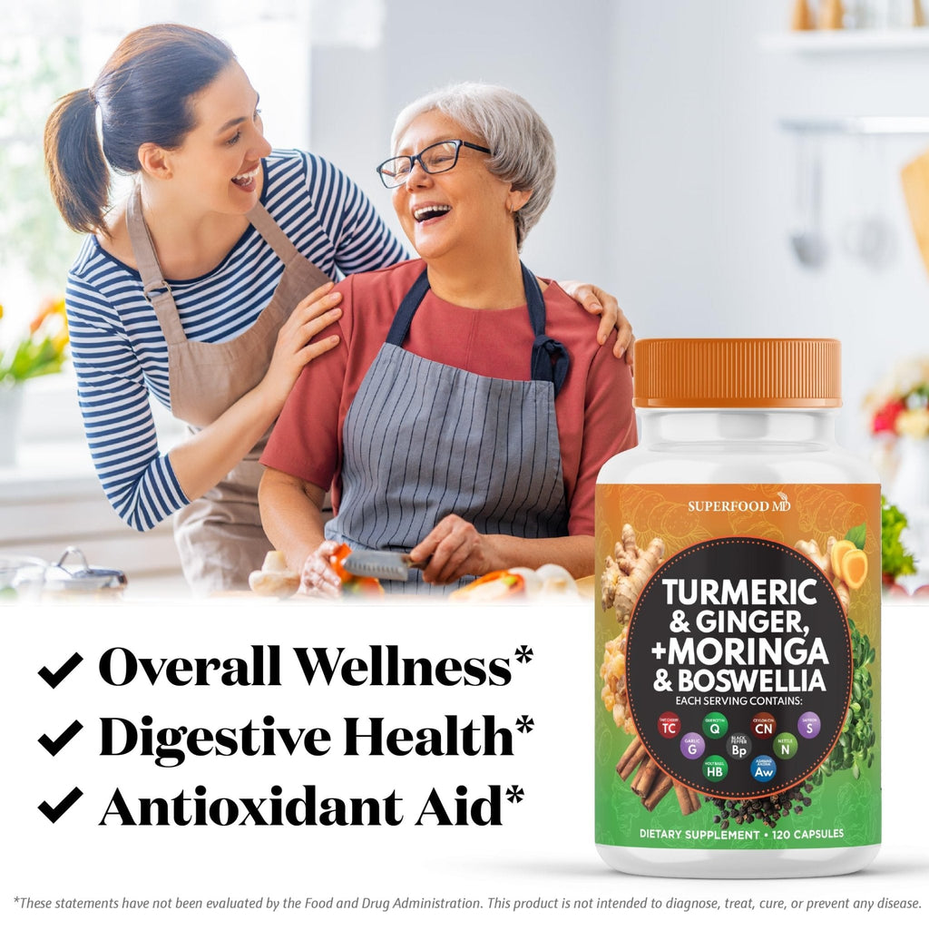Turmeric Moringa Supplement | Ginger, Boswellia, Saffron, Holy Basil- Joint Support Supplement for Women and Men with Ceylon Cinnamon, Quercetin, Tart Cherry- 240 Count - PrimeBioHealth - canada supplements