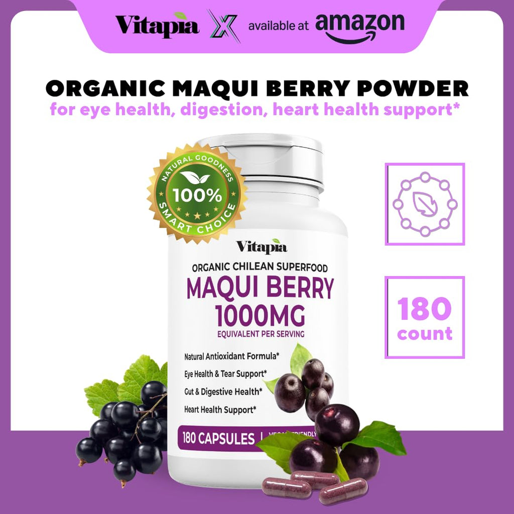 Vitapia Maqui Berry 1000mg - Maqui Berry Powder Supplement - Vegan Friendly, Non-GMO and Gluten-Free - 120 Veggie Capsules - PrimeBioHealth - canada supplements